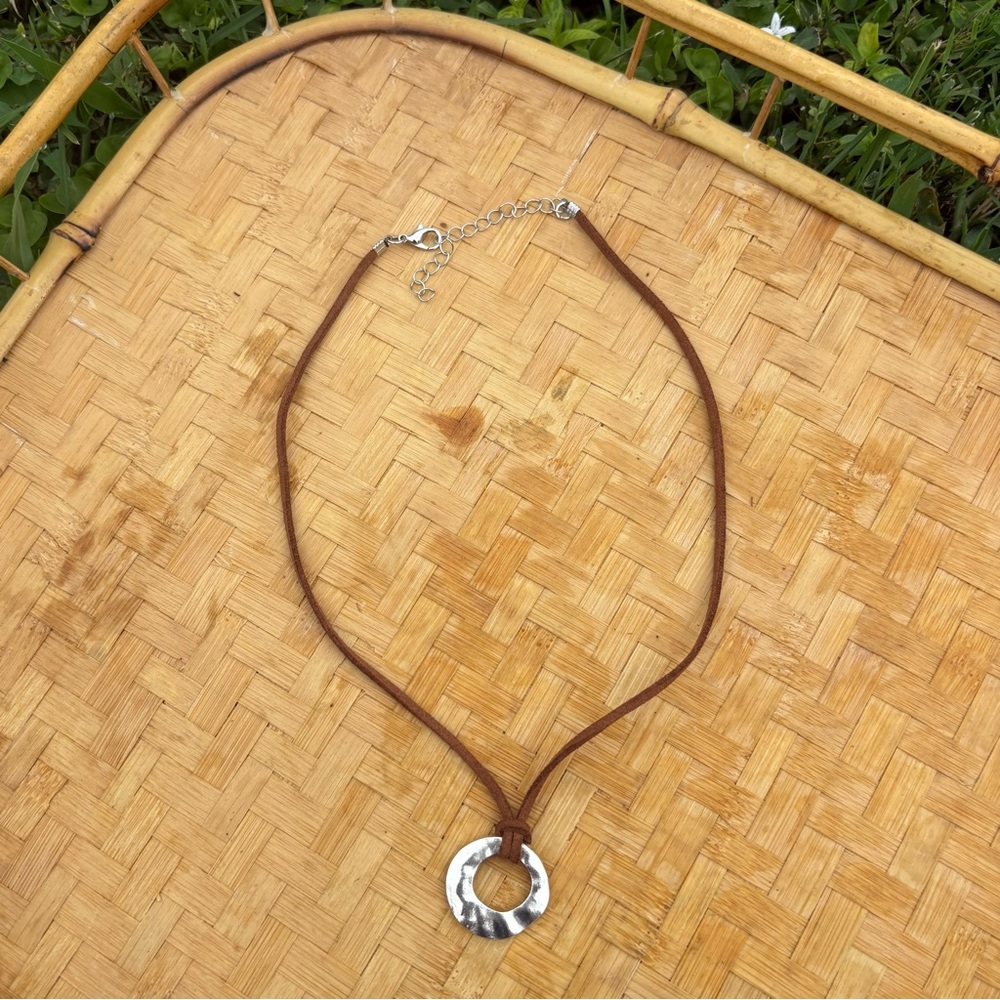 Brown Leather Necklace with Silver Pendant